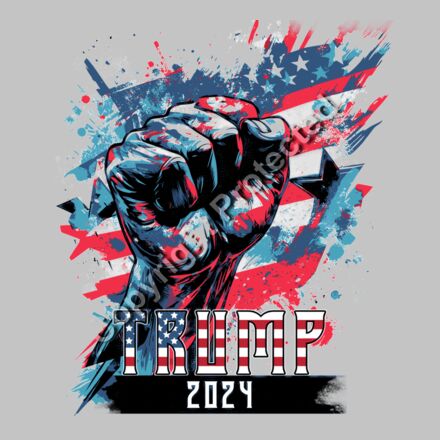 Trump 2024 fist raised American flag stars patriotic illustration artwork Thumbnail